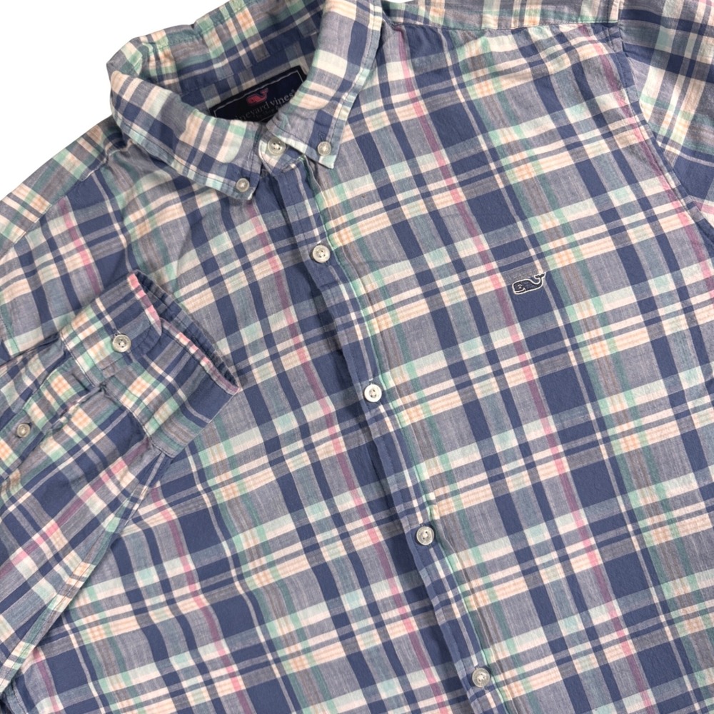 Vineyard Vines Slim Fit Whale Shirt Mens XL Blue Plaid Button Down Lightweight
